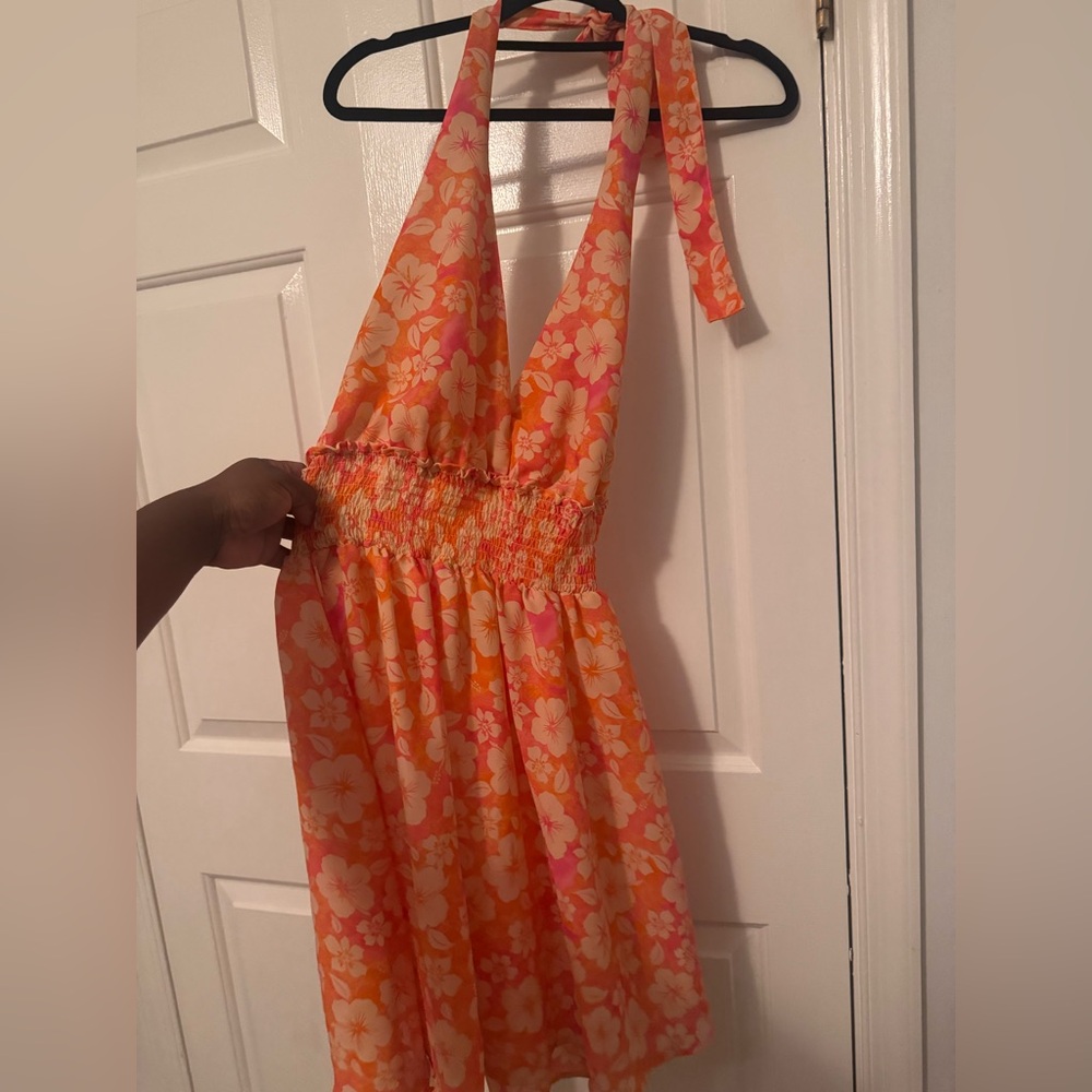 Orange and Pink Floral Backless Dress